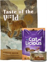 Taste of the Wild Canyon River Salmon + Cat Licious + 1 Lata 2.27kg